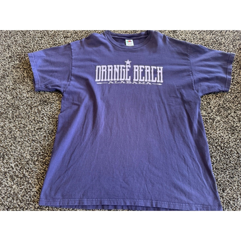 Vintage Fruit of the Loom Orange Beach Alabama T Shirt XL Purple Y2K Heavy
